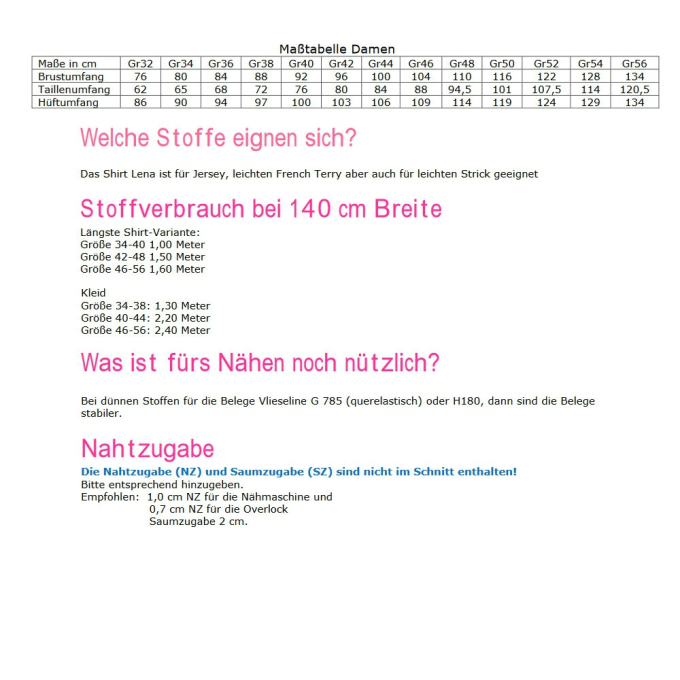 E-Book Küstenschnitt Damesjurk/Shirt Lena, duits