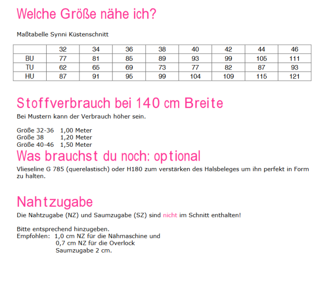 Ebook patron tunique femme Synni Küstenschnitt, en allemand