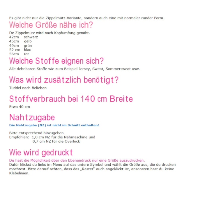 Ebook patron bonnet enfant Zippemütz Küstenschnitt, en allemand