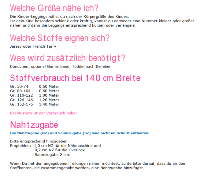 Ebook patron leggings enfant Bente Mini Küstenschnitt, en allemand