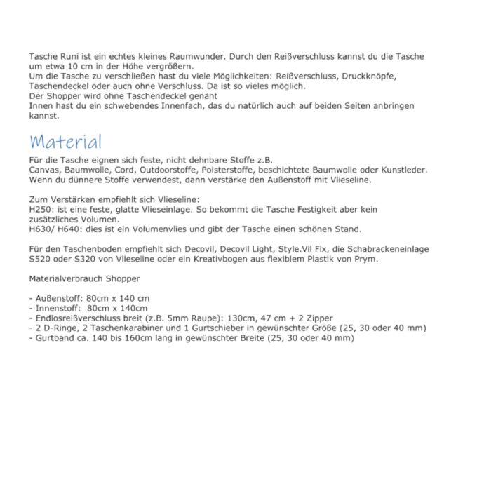 E-book Küstenschnitt Kombi Tasche und Shopper Runi, Duits