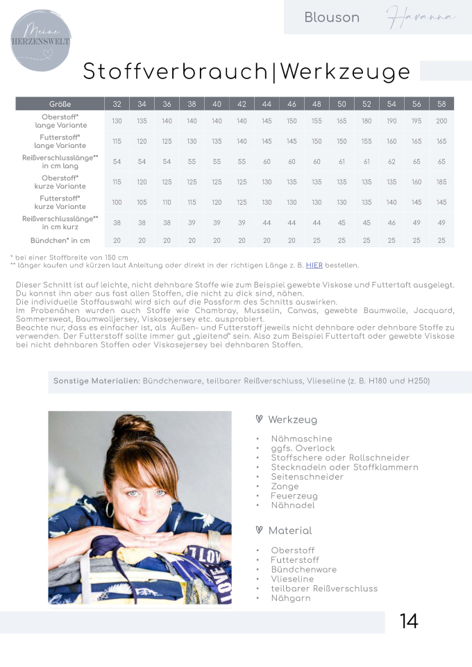 Ebook patron blouson femme Meine Havana Herzenswelt, en allemand