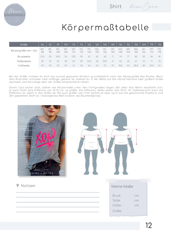 Ebook patron t-shirt enfant Deine Cara Meine Herzenswelt, en allemand