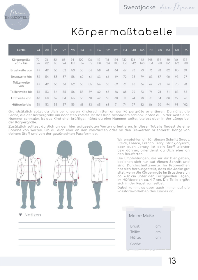 E-Book patron sweatjacke enfant Dein Manuc Meine Herzenswelt, en allemand