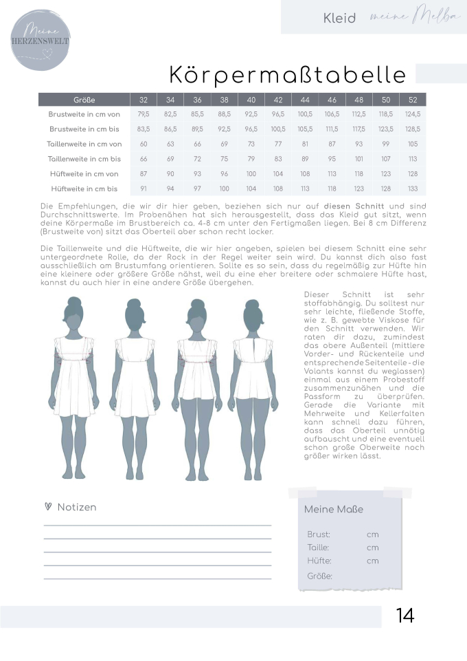 Ebook patron robe femme meine Melba Meine Herzenswelt, en allemand