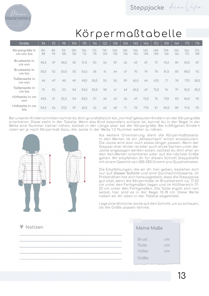 Ebook patron veste matelassé enfant Deine Vika Meine Herzenswelt, en allemand