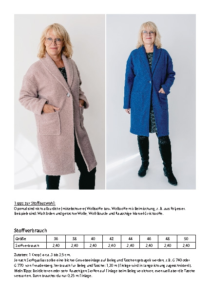 Patron manteau femme pdf Alissa Miou Miou, en allemand
