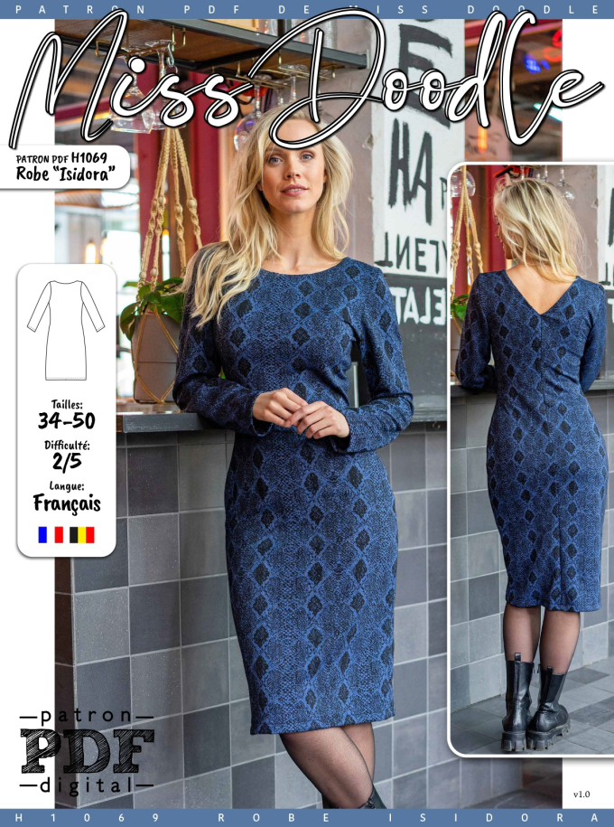 Patron robe femme pdf Margot Miss Doodle H1069, en français