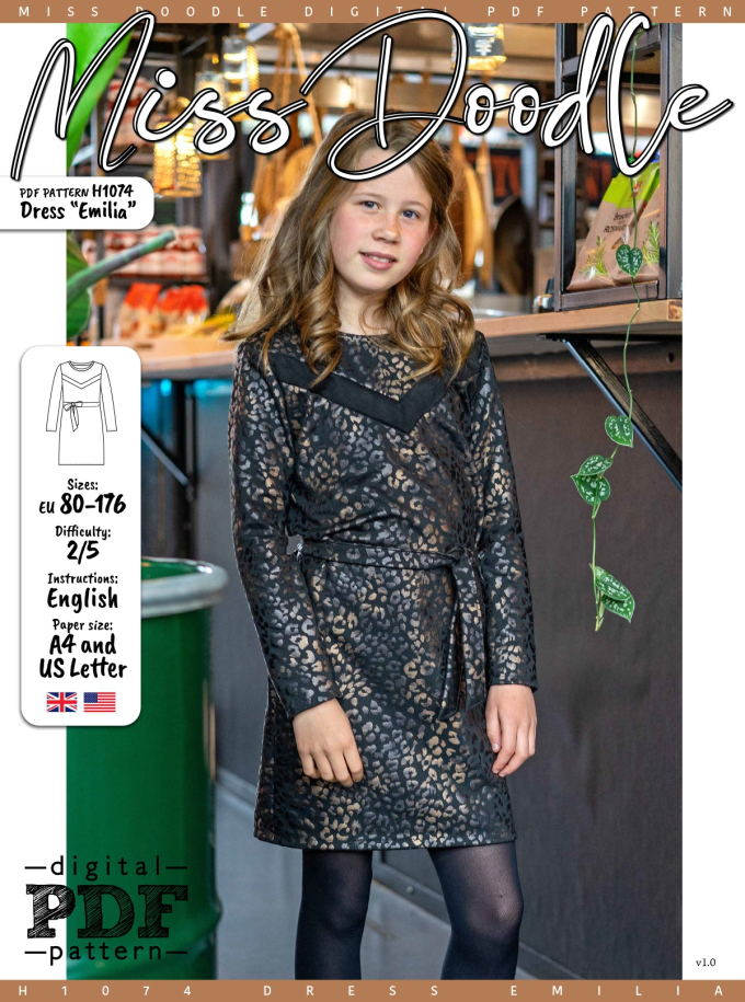 Patron robe enfant pdf Emilia Miss Doodle H1074, en français