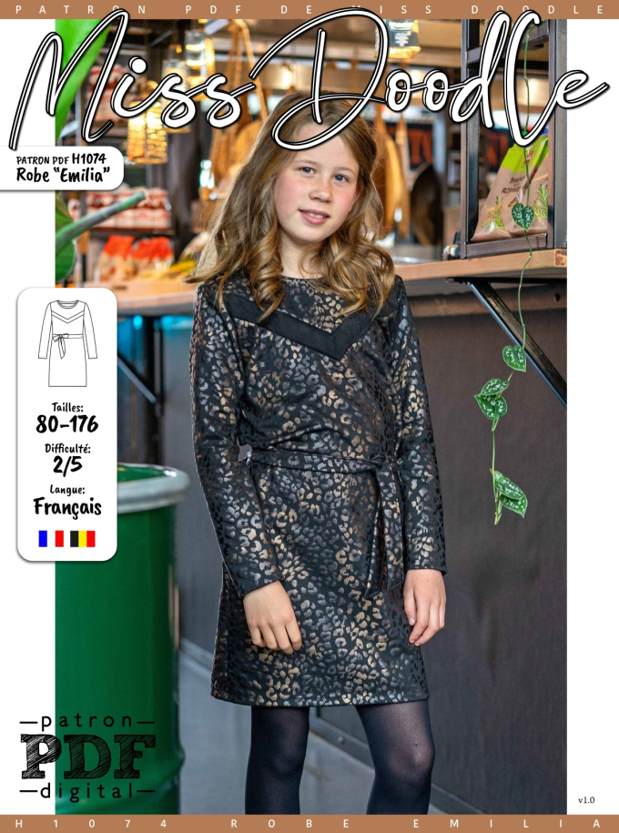 Patron robe enfant pdf Emilia Miss Doodle H1074, en français