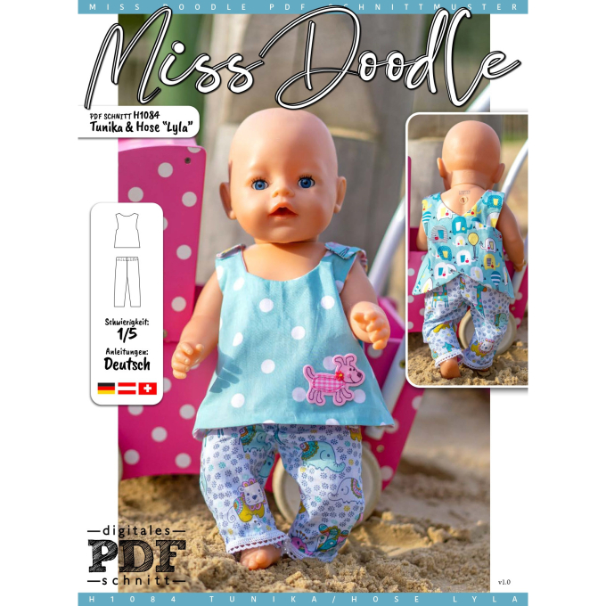 Patron vêtements de poupée pdf Lyla Miss Doodle H1084, en français