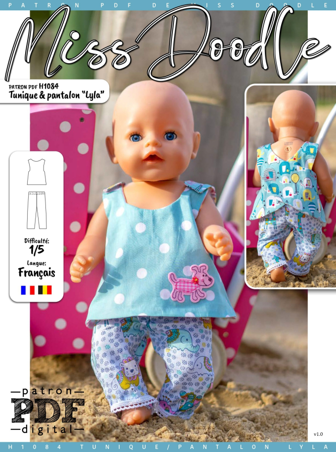 Patron vêtements de poupée pdf Lyla Miss Doodle H1084, en français