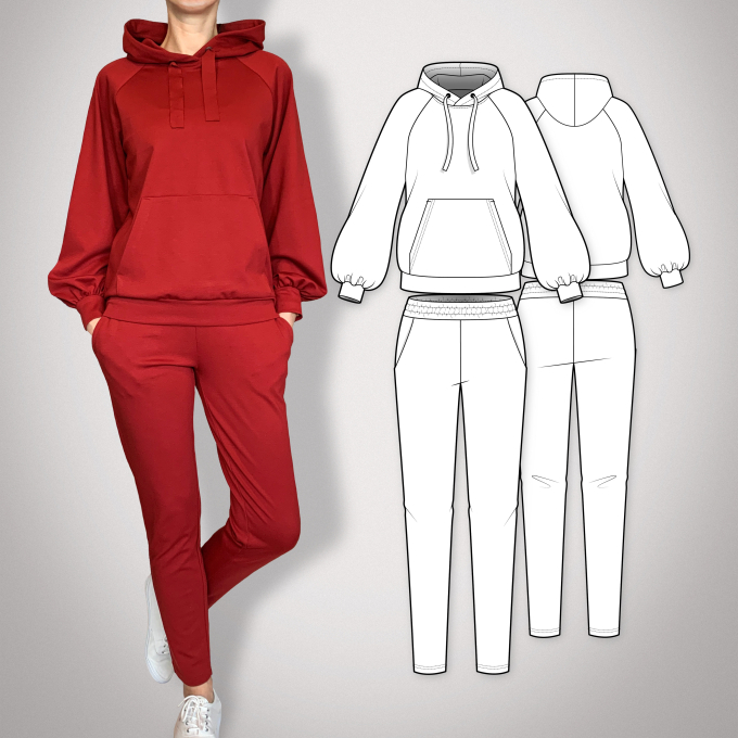 Patron sweat-shirt / pantalon de jogging femme pdf Loungewear Chloe PrimaRimma, en allemand/en angla