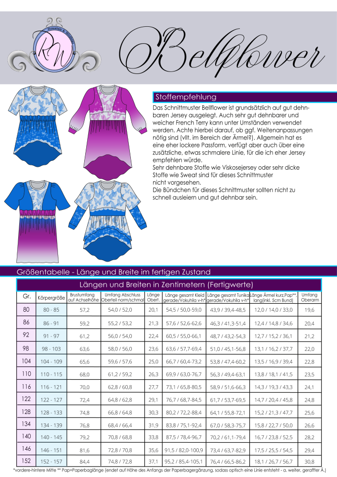 Patron robe enfant pdf Bellflower Rosalieb & Wildblau, en allemand