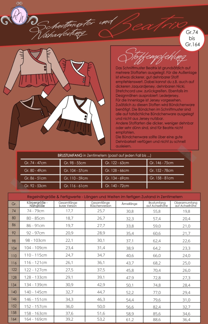 Patron bolero enfant pdf Beatrix Rosalieb & Wildblau, en allemand