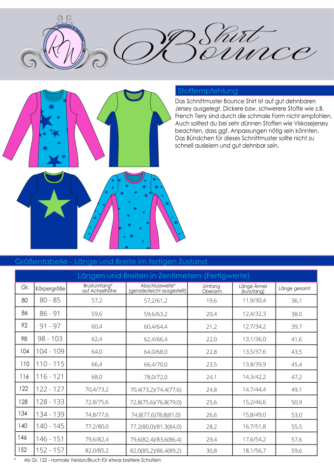 Patron t-shirt enfant pdf Bounce Shirt Rosalieb & Wildblau, en allemand