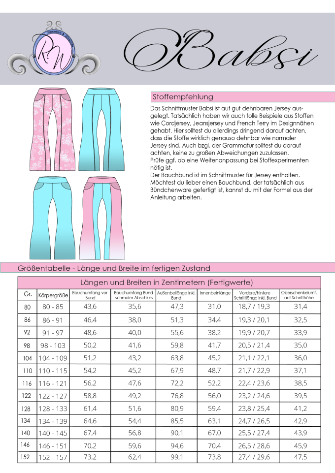 Patron pantalon enfant pdf Babsi Rosalieb & Wildblau, en allemand