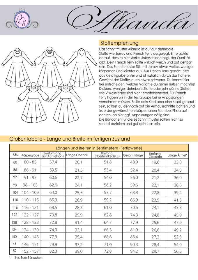 E-Book patron robe enfant Alianda Rosalieb & Wildblau.en allemand