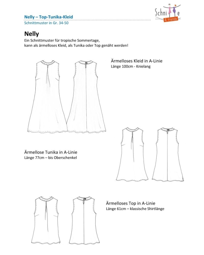 Ebook patron long top, tunique, robe femme Nelly Schnitte4Friends, en allemand