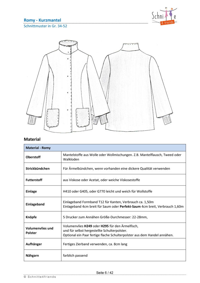E-Book Schnitte4Friends Romy Kurzmantel
