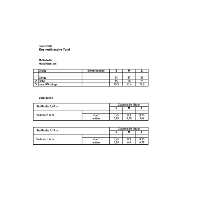 E-book Sew Simple Kosmetiktasche Yami, Duits