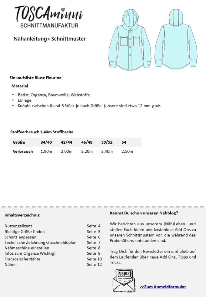E-book TOSCAminni Schnittmanufaktur Dames Blouse Fleurine, Duits