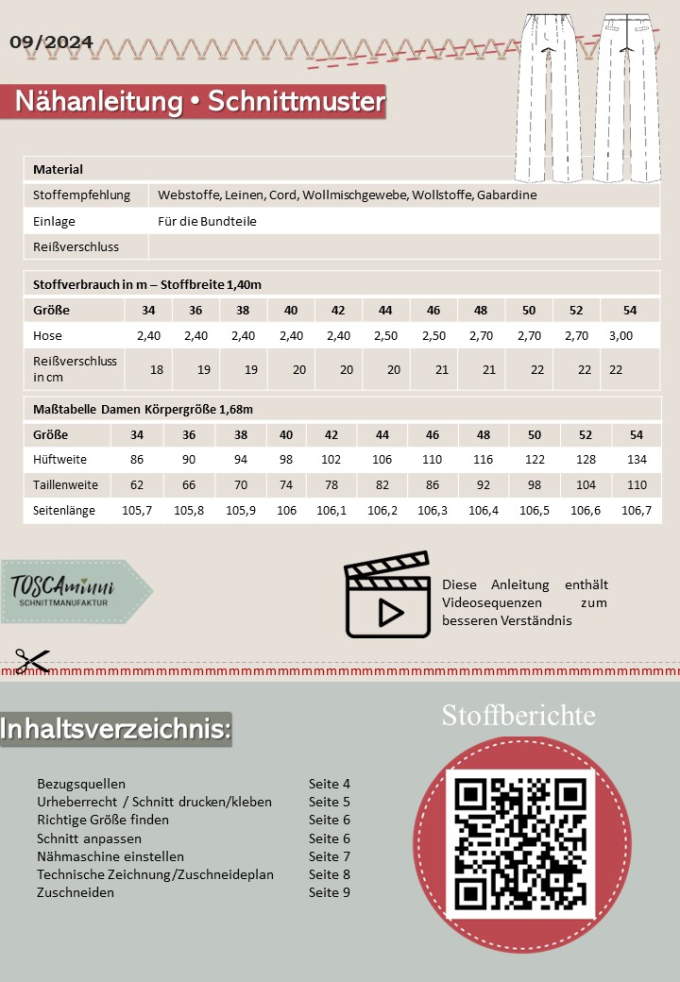 E-book TOSCAminni Schnittmanufaktur Dames Broek Susanne, Duits