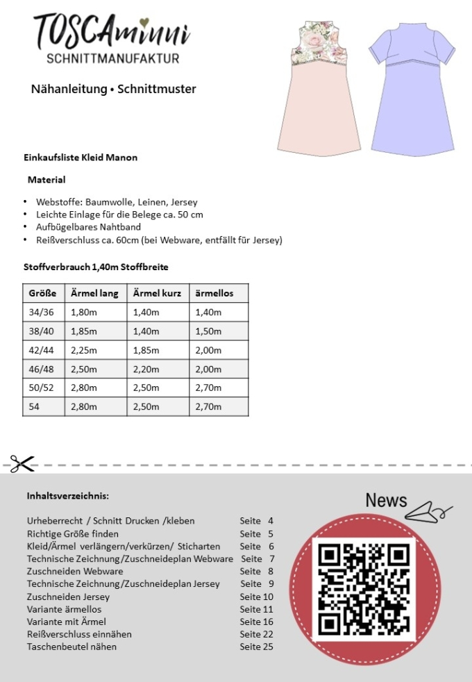 E-Book TOSCAminni Schnittmanufaktur Damen Kleid Manon