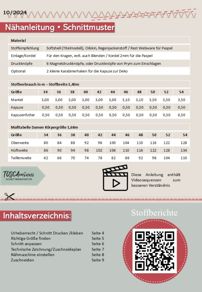 E-Book TOSCAminni Schnittmanufaktur Lady Mantel Grace, german