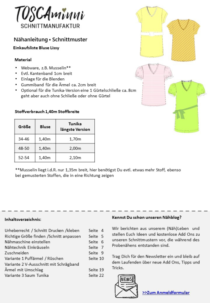 E-book TOSCAminni Schnittmanufaktur Dames Shirt/Jurk Lissy, Duits