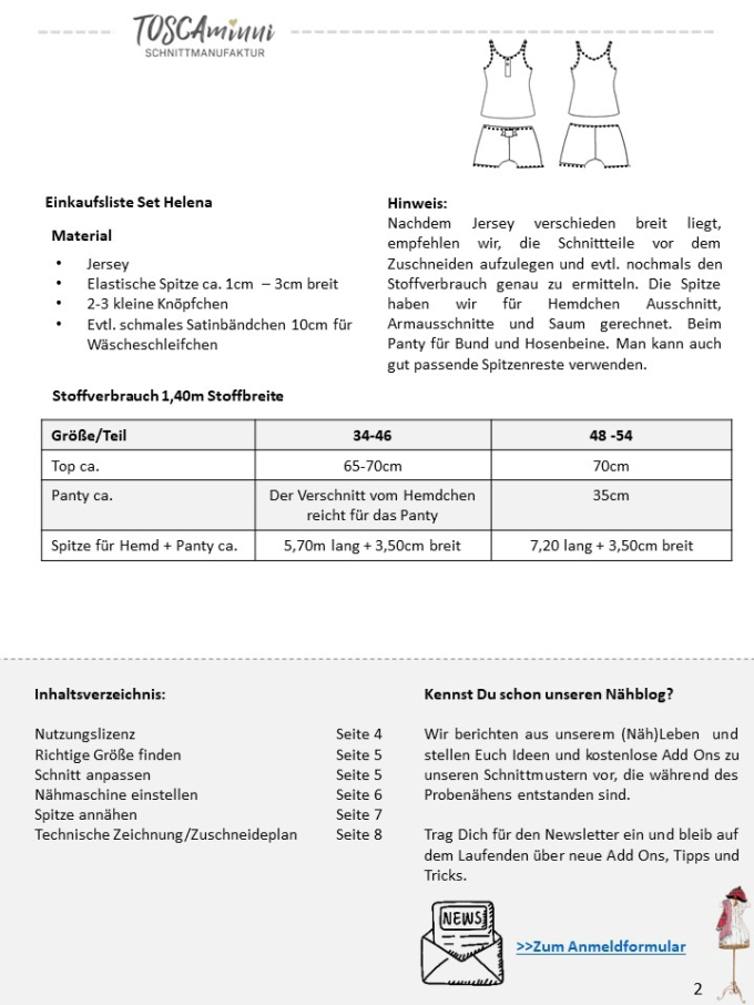 E-book TOSCAminni Schnittmanufaktur Damen-Unterwäsche Helena, Duits