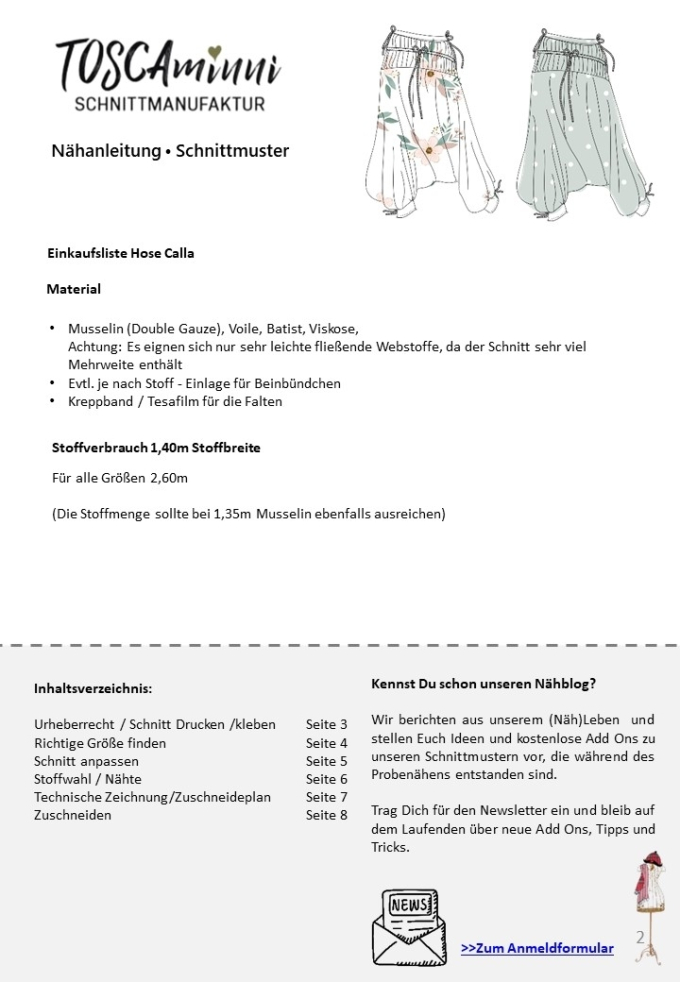 E-book TOSCAminni Schnittmanufaktur Dames Sarouelhose Calla, Duits