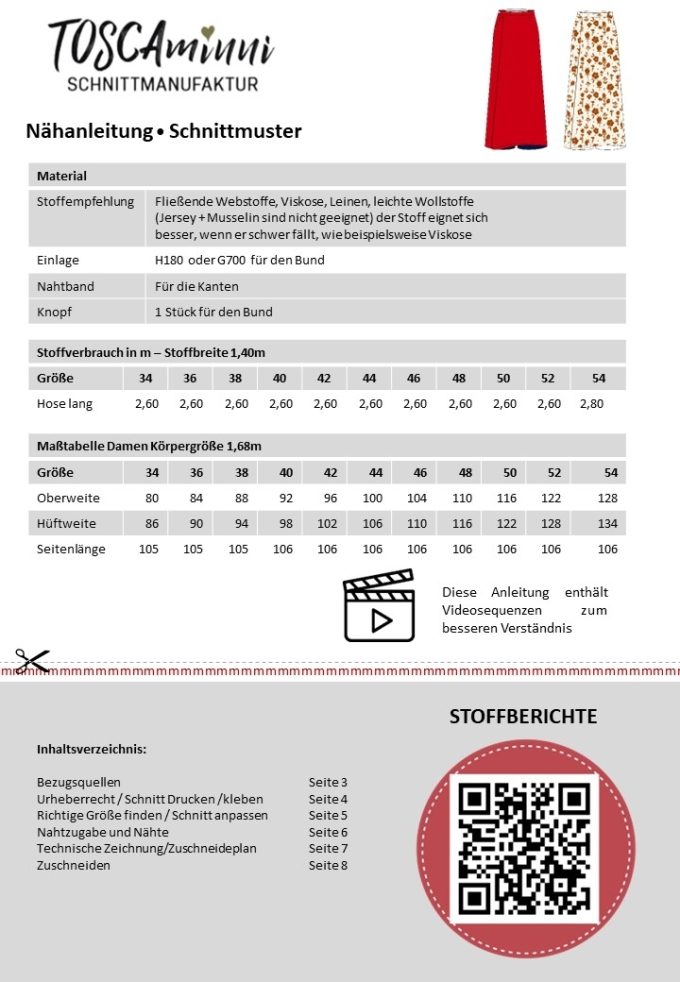 E-book TOSCAminni Schnittmanufaktur Dames Broek Madelone, Duits