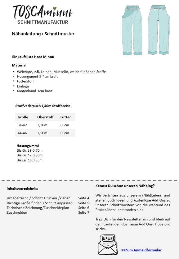 E-book TOSCAminni Schnittmanufaktur Dames Broek Minou, Duits