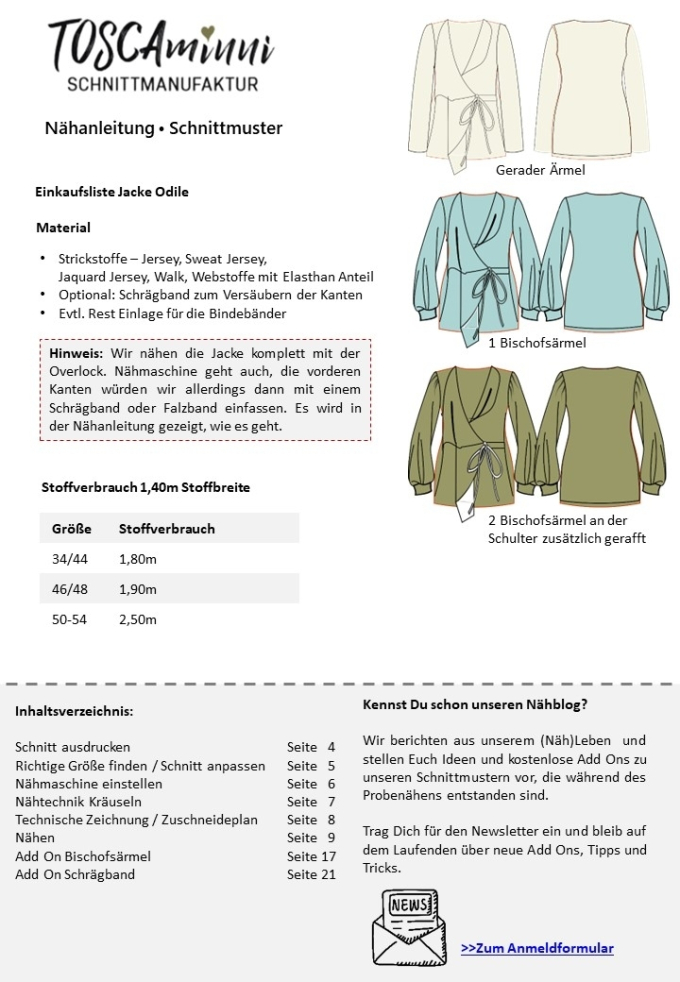 E-Book TOSCAminni Schnittmanufaktur Damenjacke Odile
