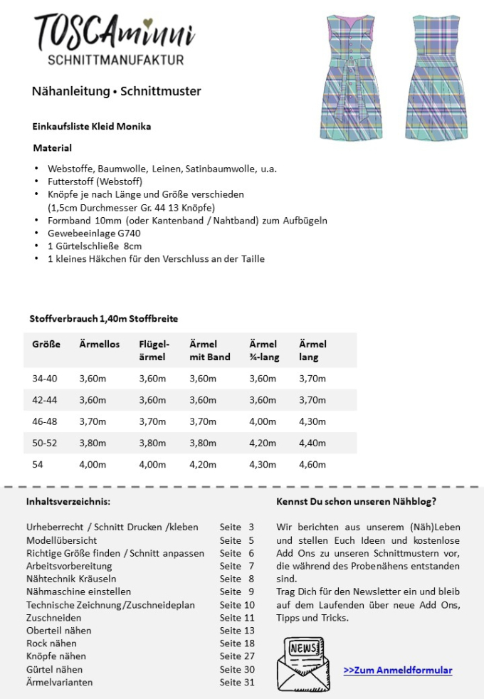 E-book TOSCAminni Schnittmanufaktur Damenkleid Monika, Duits