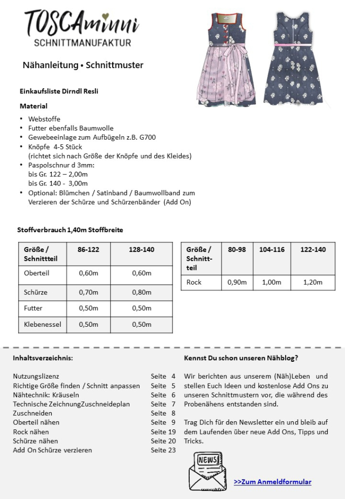 E-book TOSCAminni Schnittmanufaktur Dirndl Resi, Duits