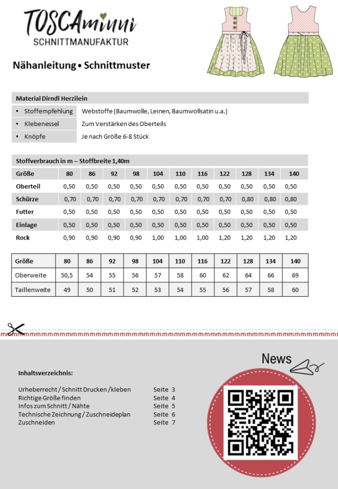 E-book TOSCAminni Schnittmanufaktur Dirndl Herzilein, Duits