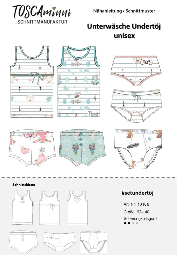 Patron sous-vêtements fille & garçon pdf Mr. & Mrs. Undertöj TOSCAminni Schnittmanufaktur, en allema