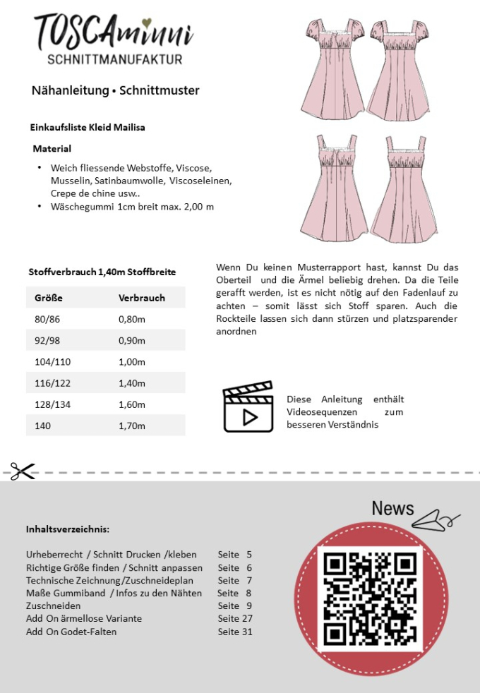 E-Book TOSCAminni Schnittmanufaktur Kinderkleid Mailisa Minni, german