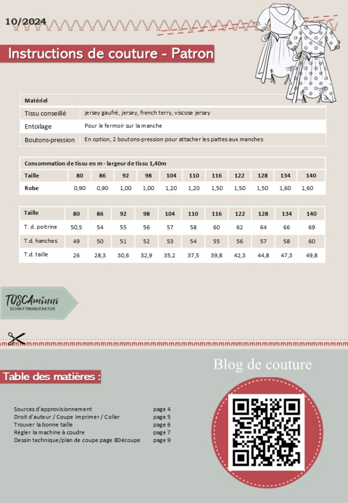 Patron robe enfant pdf Anastasia TOSCAminni Schnittmanufaktur, en français