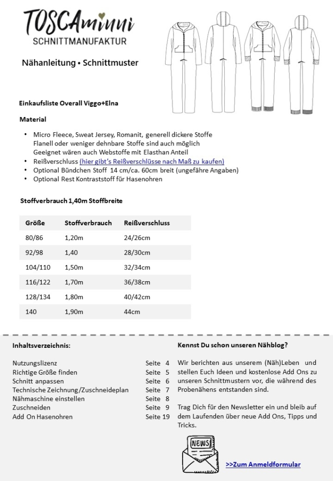 Patron overall enfant pdf Vigo + Elna TOSCAminni Schnittmanufaktur, en allemand