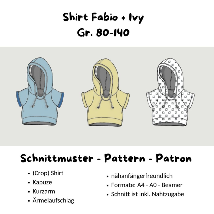 Patron sweat-shirt léger enfant unisex pdf Fabio + Ivy TOSCAminni Schnittmanufaktur, en allemand