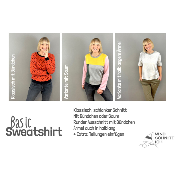 Patron sweat-shirt femme pdf Basic Windschnittich, en allemand