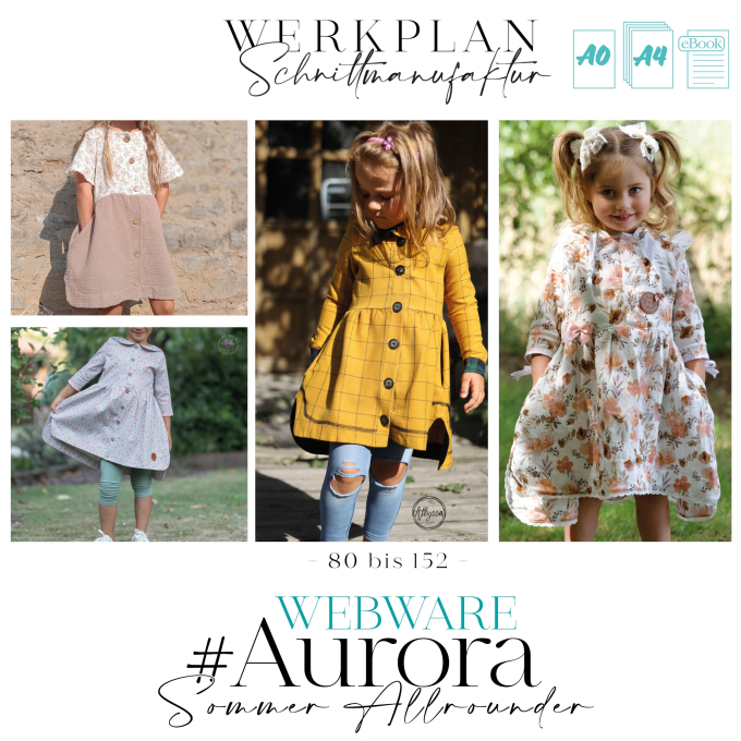 Ebook patron robe enfant Aurora Werkplan Schnittmanufaktur, A4/A0, en allemand