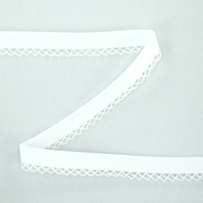 Einfassband mit Häkelborte, weiss 13 mm