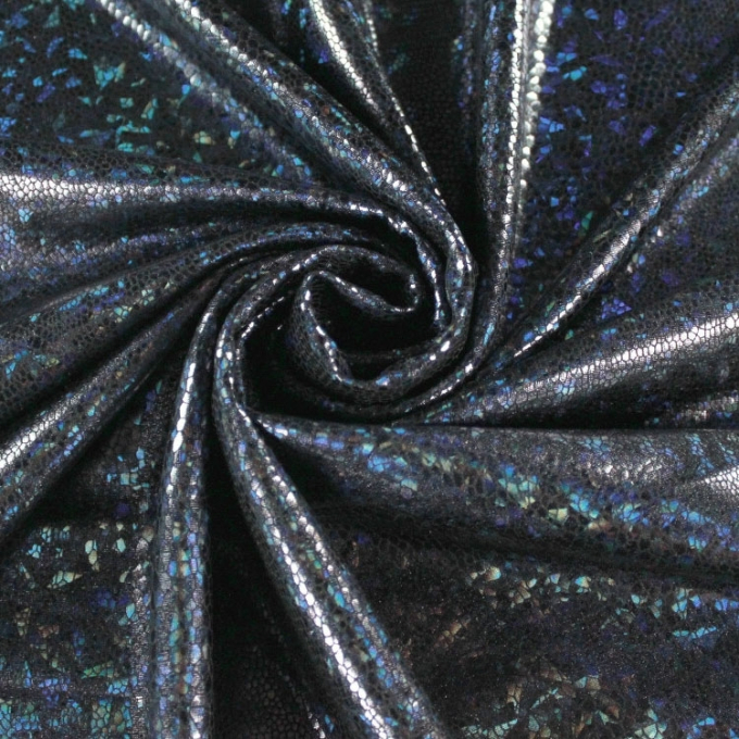 Tissu lamé jersey stretch peau de serpent, bleu foncé
