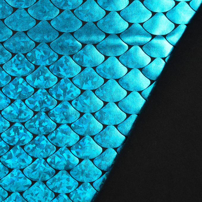 Tissu lamé jersey stretch peau de dragon, turquoise