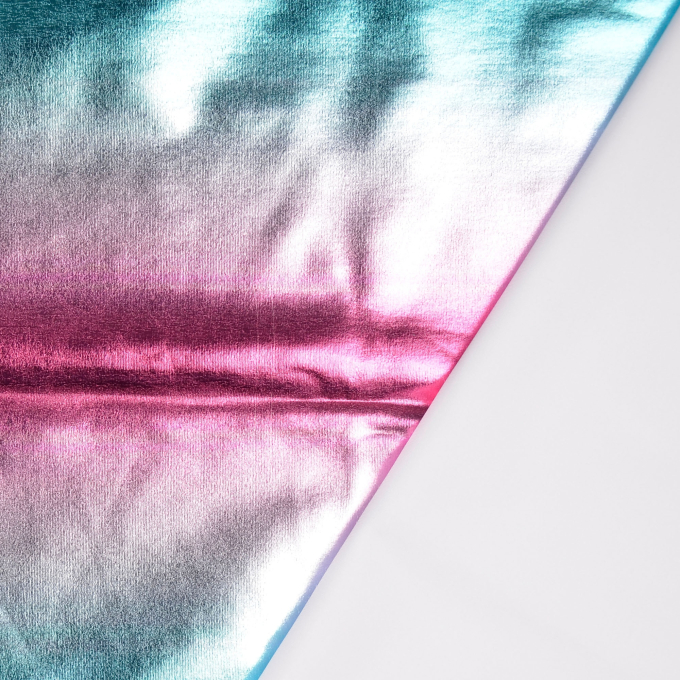 Tissu lamé jersey stretch dégradé de couleurs, rose fuchsia - bleu