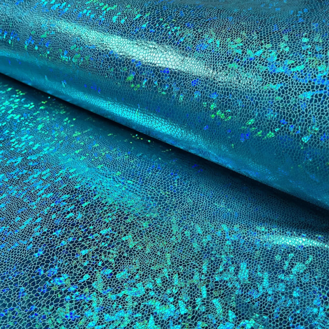 Lamé / elastische foliejersey slangenmotief, donkerturquoise
